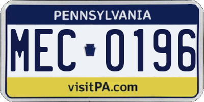 PA license plate MEC0196