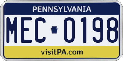 PA license plate MEC0198