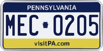 PA license plate MEC0205