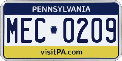 PA license plate MEC0209