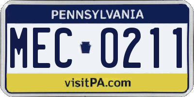 PA license plate MEC0211