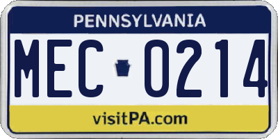 PA license plate MEC0214