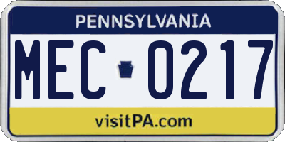 PA license plate MEC0217
