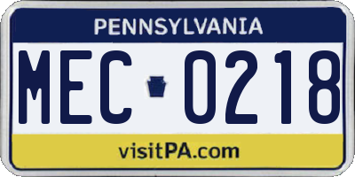 PA license plate MEC0218
