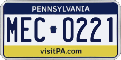PA license plate MEC0221