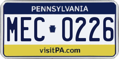 PA license plate MEC0226