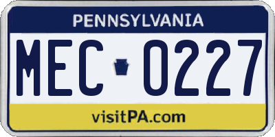PA license plate MEC0227