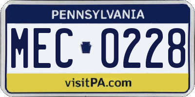 PA license plate MEC0228