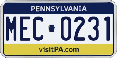 PA license plate MEC0231