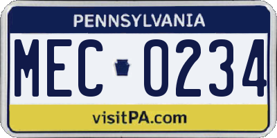 PA license plate MEC0234