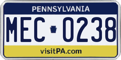 PA license plate MEC0238