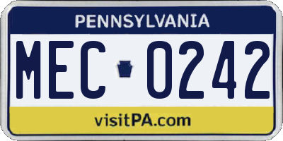 PA license plate MEC0242