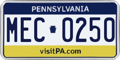 PA license plate MEC0250