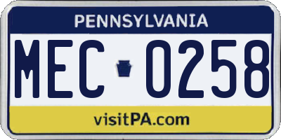 PA license plate MEC0258