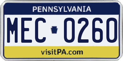 PA license plate MEC0260
