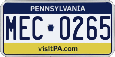 PA license plate MEC0265