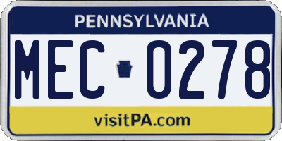 PA license plate MEC0278