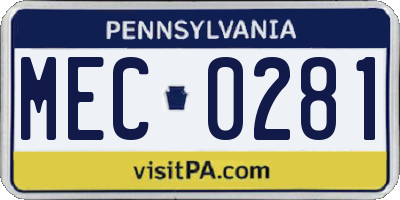 PA license plate MEC0281