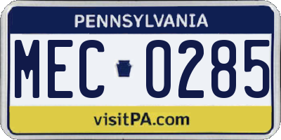 PA license plate MEC0285