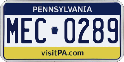 PA license plate MEC0289