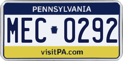 PA license plate MEC0292
