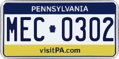 PA license plate MEC0302