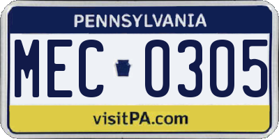 PA license plate MEC0305