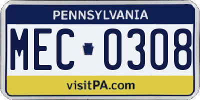 PA license plate MEC0308