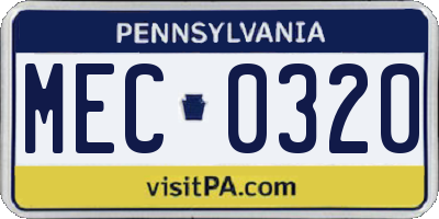PA license plate MEC0320
