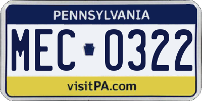 PA license plate MEC0322