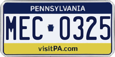 PA license plate MEC0325