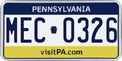 PA license plate MEC0326