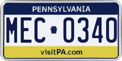 PA license plate MEC0340