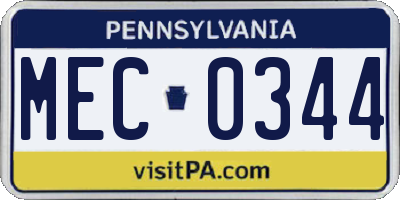 PA license plate MEC0344