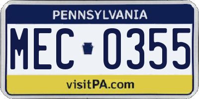 PA license plate MEC0355