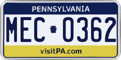 PA license plate MEC0362