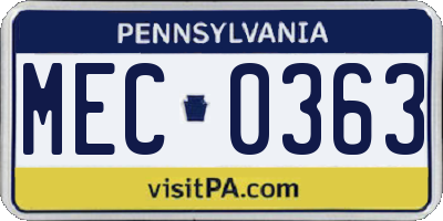 PA license plate MEC0363