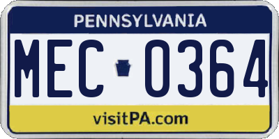 PA license plate MEC0364