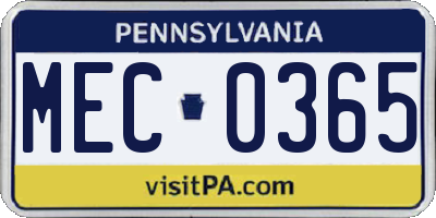 PA license plate MEC0365