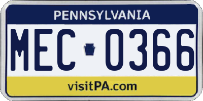 PA license plate MEC0366