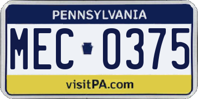 PA license plate MEC0375