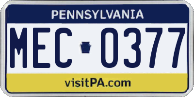 PA license plate MEC0377
