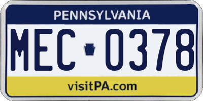PA license plate MEC0378