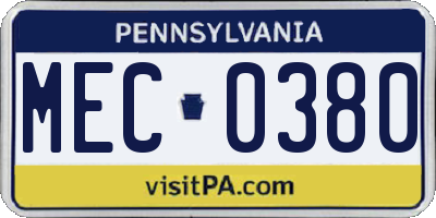 PA license plate MEC0380