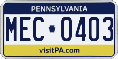 PA license plate MEC0403