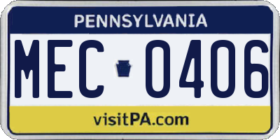 PA license plate MEC0406