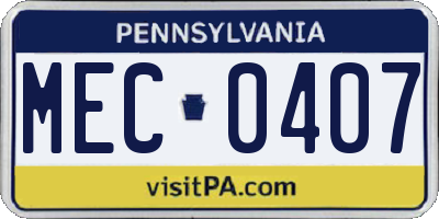 PA license plate MEC0407