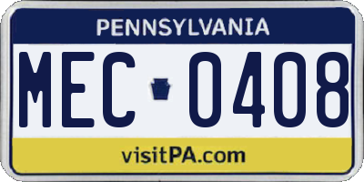 PA license plate MEC0408