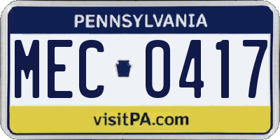 PA license plate MEC0417