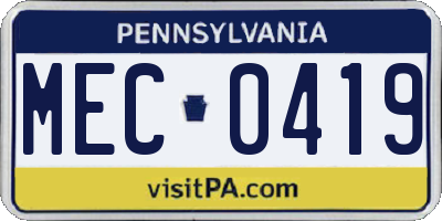 PA license plate MEC0419